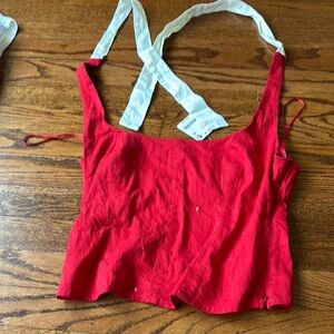 Free People Red Crop Tie Front Tank Top
